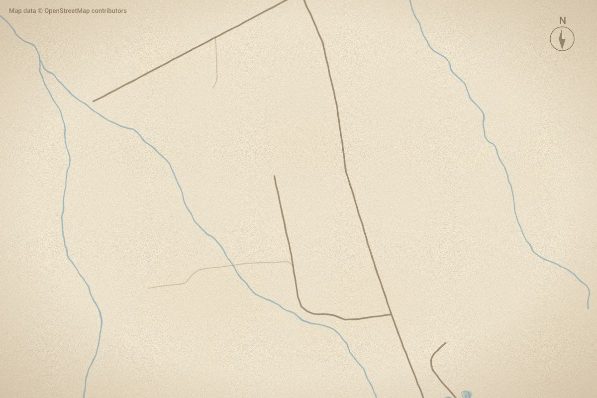 Watercolor map of Wild Oak Estate in West End, NC, showing its streets, water and surroundings