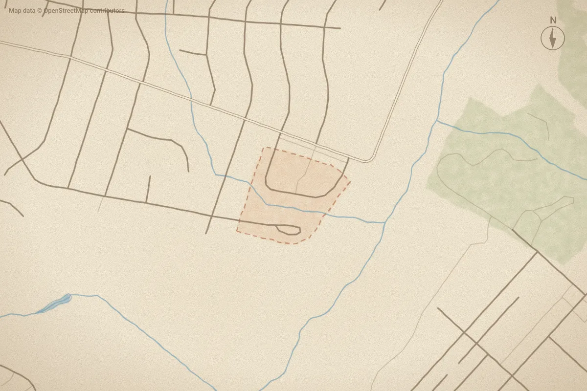 Watercolor map of Willow Run in Goldsboro, NC, showing its streets, water and surroundings