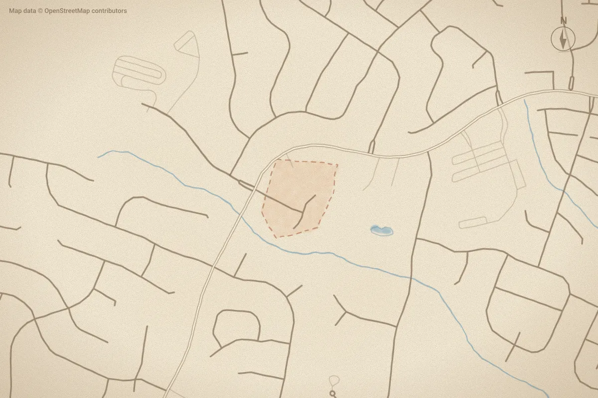 Watercolor map of Winchester in Winterville, NC, showing its streets, water and surroundings