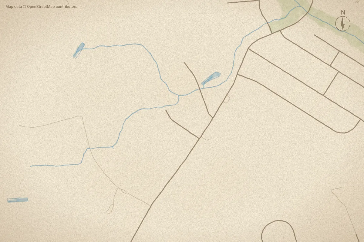 Watercolor map of Winding Cove in Grimesland, NC, showing its streets, water and surroundings