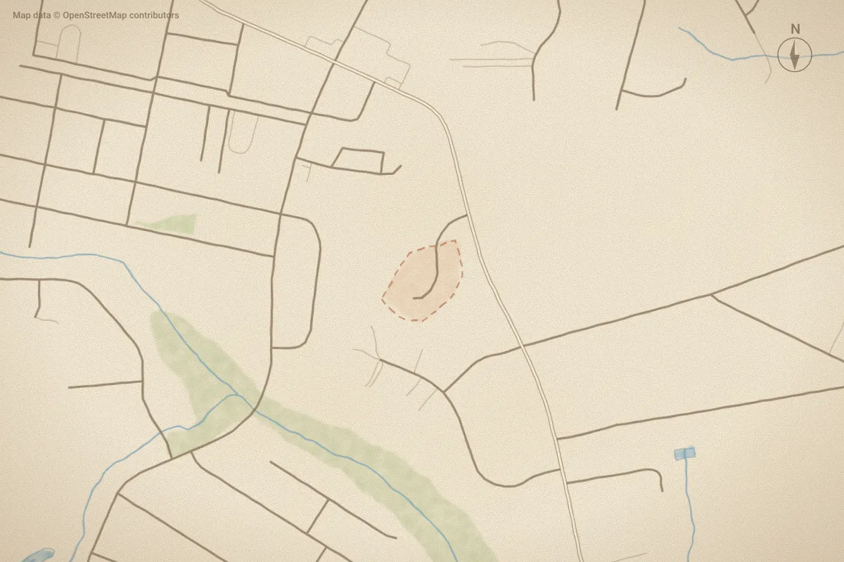 Watercolor map of Windtree in Greenville, NC, showing its streets, water and surroundings