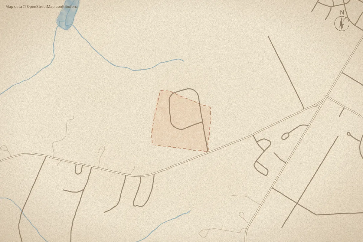 Watercolor map of Winston Pines in Aberdeen, NC, showing its streets, water and surroundings