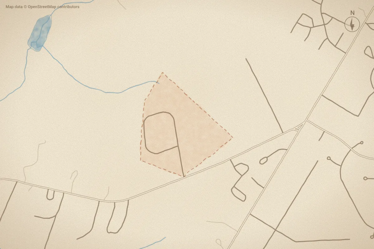 Watercolor map of Winston Pines in Pinehurst, NC, showing its streets, water and surroundings