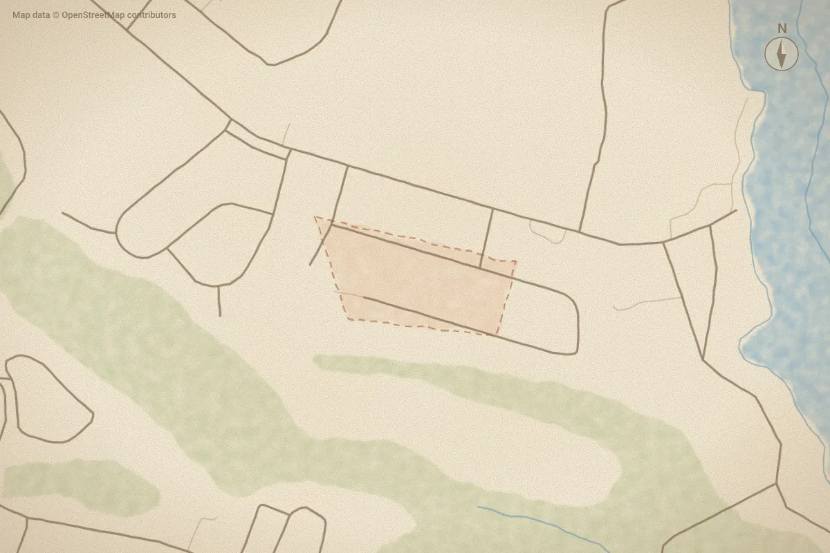 Watercolor map of Yacht Club Cove in Washington, NC, showing its streets, water and surroundings